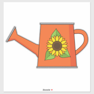 Oranje Watering Can met Zonnebloem Sticker