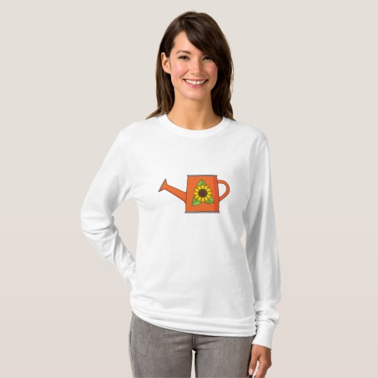 Oranje Watering Can met Zonnebloem T-shirt (Voorkant volledig)