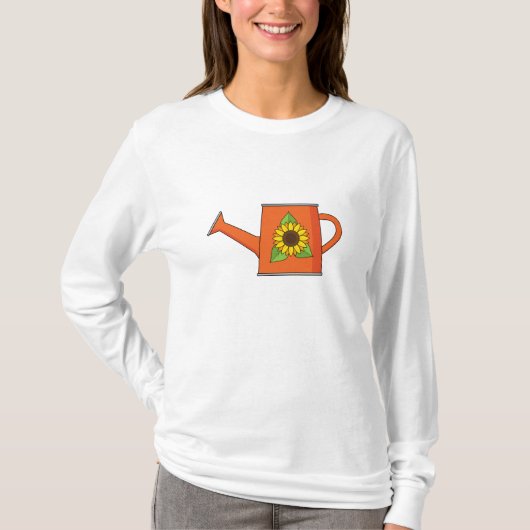 Oranje Watering Can met Zonnebloem T-shirt (Voorkant)