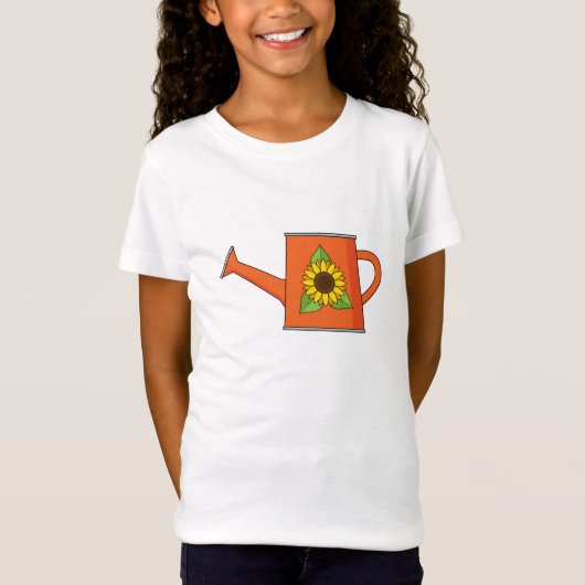 Oranje Watering Can met Zonnebloem T-shirt (Voorkant)