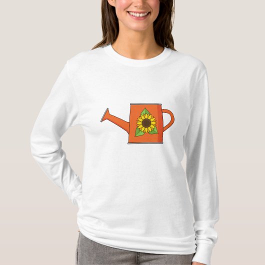 Oranje Watering Can met Zonnebloem T-shirt (Voorkant)