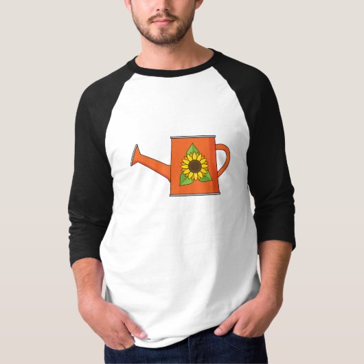 Oranje Watering Can met Zonnebloem T-shirt (Voorkant)