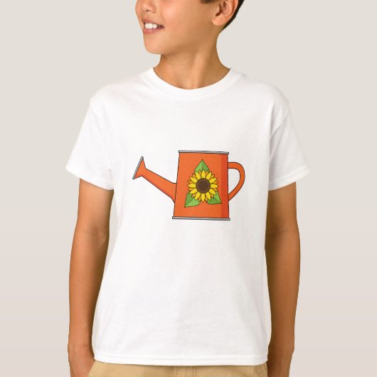 Oranje Watering Can met Zonnebloem T-shirt (Voorkant)