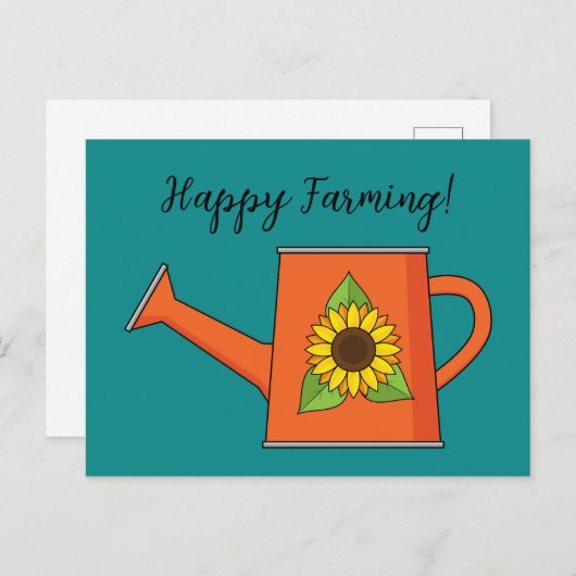 Oranje Watering Can met Zonnebloem | Tekst toevoeg Feestdagenkaart (Voorkant / Achterkant)