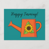 Oranje Watering Can met Zonnebloem | Tekst toevoeg Feestdagenkaart (Voorkant)