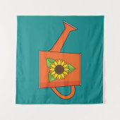 Oranje Watering Can met Zonnebloem Wandkleed (Voorkant (horizontaal))