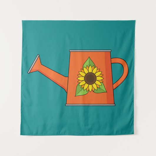 Oranje Watering Can met Zonnebloem Wandkleed (Voorkant)