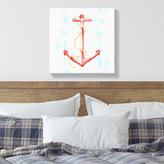 Oranje Waterverf Anchor Canvas Afdruk (Insitu (Slaapkamer))