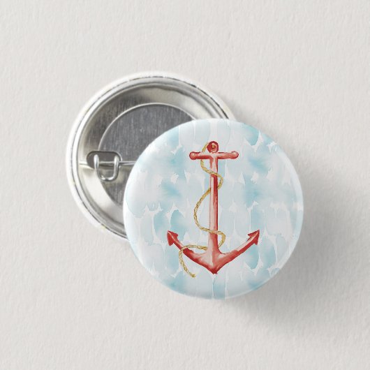 Oranje Waterverf Anchor Ronde Button 3,2 Cm (Voorkant /achterkant)