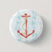 Oranje Waterverf Anchor Ronde Button 3,2 Cm (Voorkant)