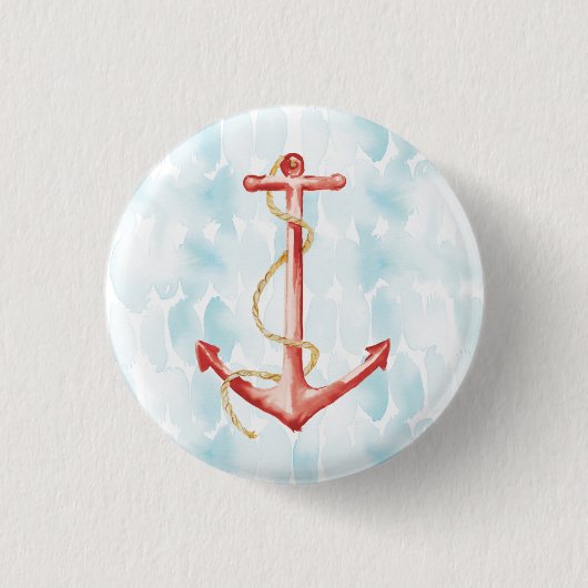 Oranje Waterverf Anchor Ronde Button 3,2 Cm (Voorkant)