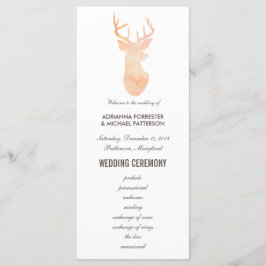 Oranje Waterverf Antler Wedding Modern programma Programmakaart