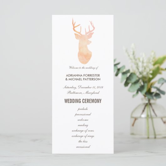 Oranje Waterverf Antler Wedding Modern programma Programmakaart (Staand voorkant)