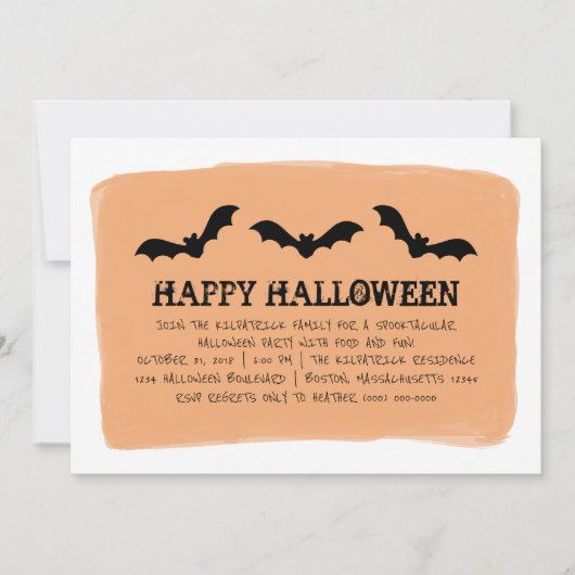 Oranje Waterverf Bats Halloween Party nodigt uit Kaart (Voorkant)