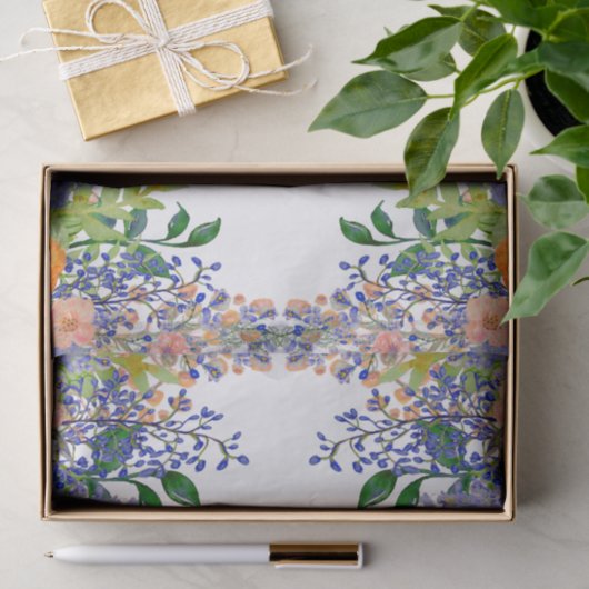  Oranje Waterverf Blauwe Floral Tissuepapier (Geschenk)