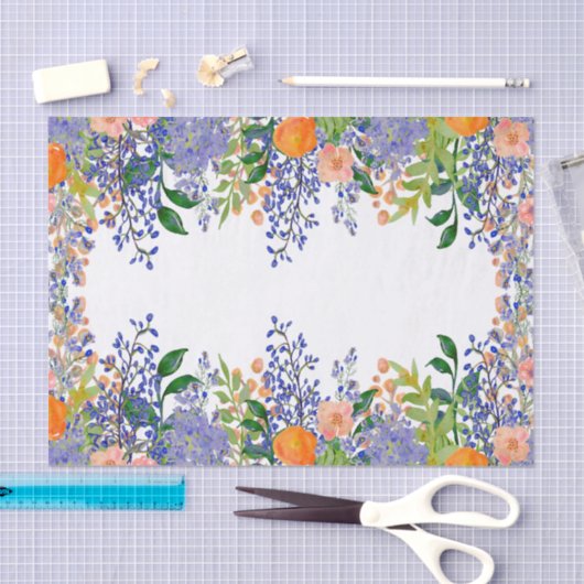  Oranje Waterverf Blauwe Floral Tissuepapier (Craft)