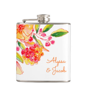 Oranje Waterverf Bloemen Aangepast Heupfles