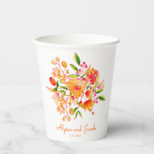 Oranje Waterverf Bloemen Aangepast Papieren Bekers