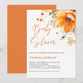 Oranje Waterverf Bloemen Baby shower uitnodiging (Voorkant / Achterkant)