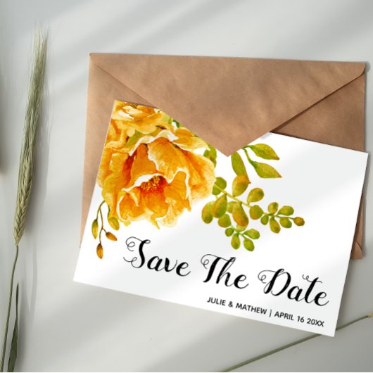 Oranje waterverf bloemen bruiloft Save the Date Aankondigingskaart