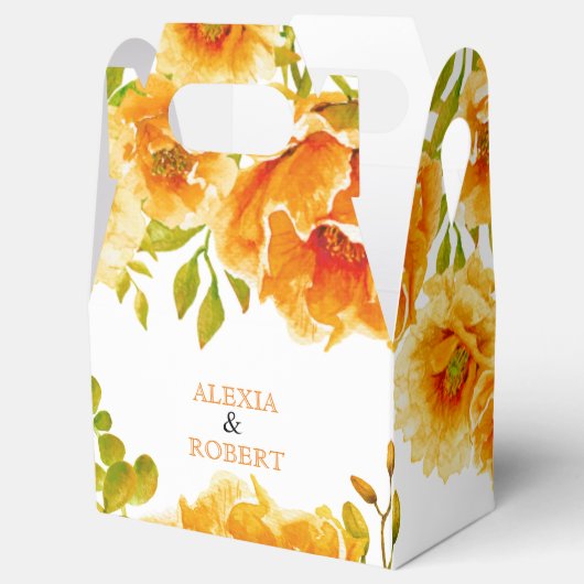 Oranje waterverf bloemen en bladeren bruiloft bedankdoosjes (Geopend)