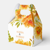 Oranje waterverf bloemen en bladeren bruiloft bedankdoosjes (Voorkant Zijde)