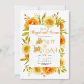 Oranje waterverf bloemen floral B'Not Mitzvah Kaart (Voorkant)