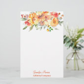 Oranje waterverf bloemen gepersonaliseerd briefpapier (Staand voorkant)