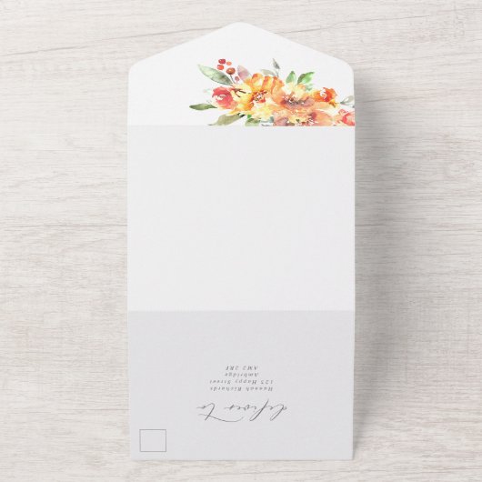 Oranje Waterverf bloemen gevlochten All In One Uitnodiging (Buitenkant)