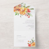 Oranje Waterverf bloemen gevlochten All In One Uitnodiging (Binnen)