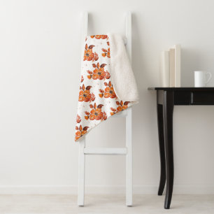 Oranje Waterverf Bloemen I Sherpa Deken