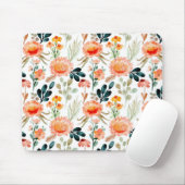 Oranje Waterverf bloemen Muismat (Met muis)