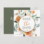 Oranje Waterverf Bloemen Save the Date Kaart (Voorkant / Achterkant)