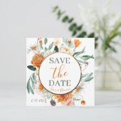 Oranje Waterverf Bloemen Save the Date Kaart (Staand voorkant)