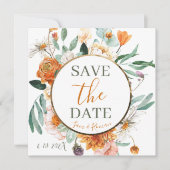 Oranje Waterverf Bloemen Save the Date Kaart (Voorkant)