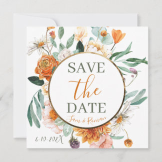 Oranje Waterverf Bloemen Save the Date Kaart