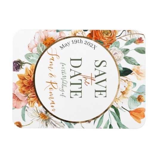 Oranje Waterverf Bloemen Save the Date Kaart Magneet (Horizontaal)