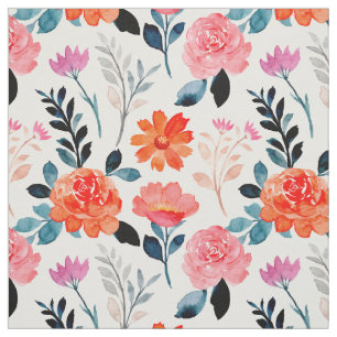 Oranje Waterverf bloemen Stof