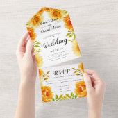 Oranje waterverf bloemen vallen bruiloft all in one uitnodiging (Afscheurbaar)