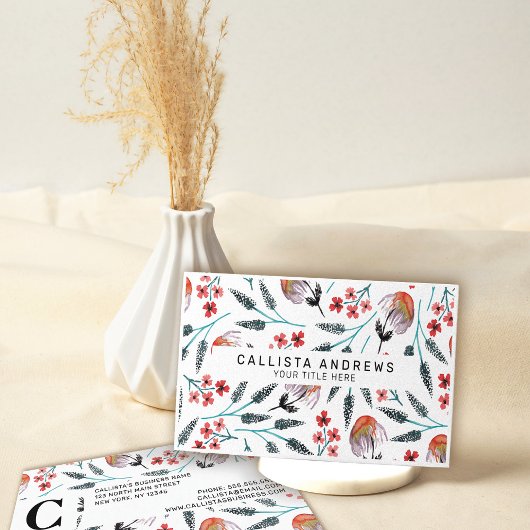 Oranje Waterverf bloemen Visitekaartje