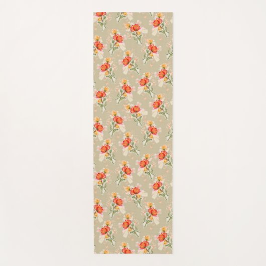 Oranje Waterverf bloemen Yoga Mat (Voorkant)