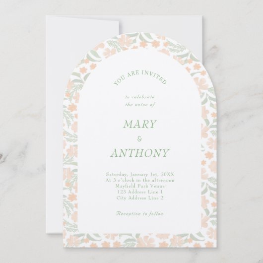 Oranje Waterverf Bloemenbruiloft uitnodiging (Voorkant)