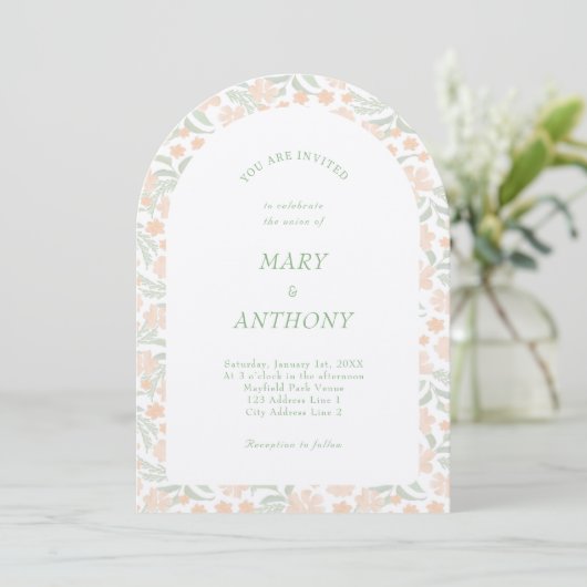 Oranje Waterverf Bloemenbruiloft uitnodiging (Staand voorkant)