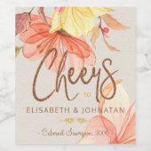 Oranje waterverf bloementypografie proost bruiloft wijn etiket (Enkel label)