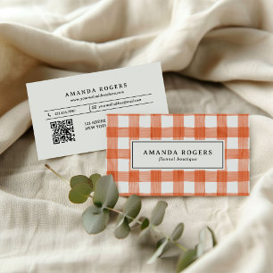 ORANJE Waterverf Buffalo Geruit QR CODE FLANEL Visitekaartje