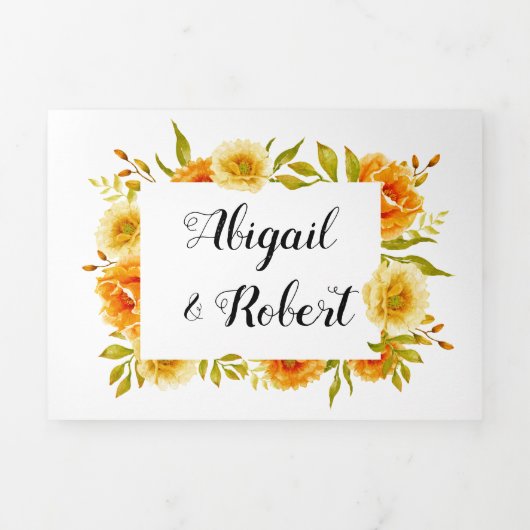 Oranje waterverf cactus bruiloft drieluik uitnodiging (Cover)