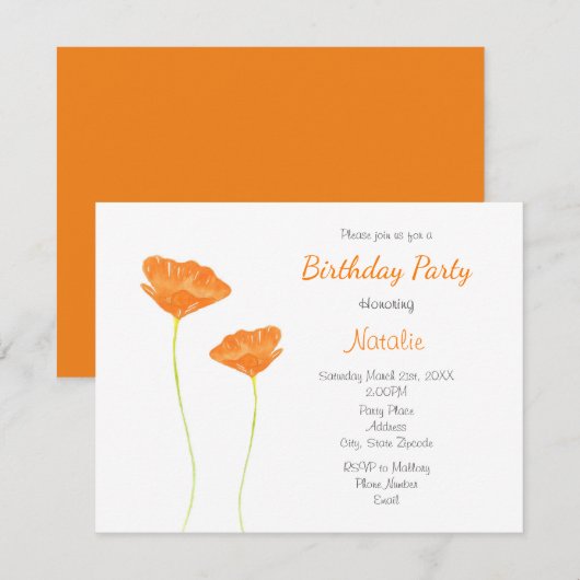 Oranje Waterverf California Poppies Kaart (Voorkant / Achterkant)