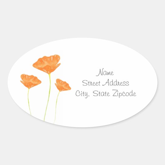 Oranje Waterverf California Poppies Labels (Voorkant)
