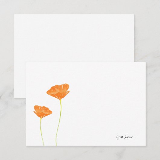 Oranje Waterverf California Poppies Notitiekaartje (Voorkant / Achterkant)