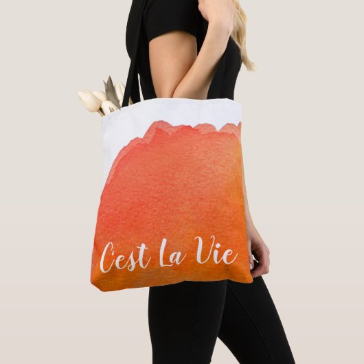 Oranje waterverf C'est La Vie Franse citaat chic Tote Bag (Dichtbij)